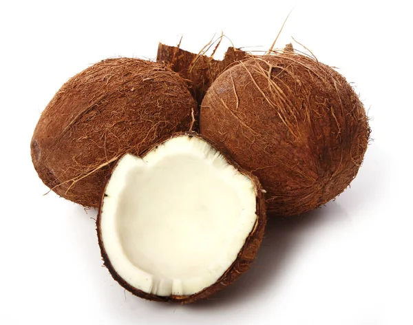 Zbliżenie Fresh Kokosów Białym Tle — Zdjęcie stockowe