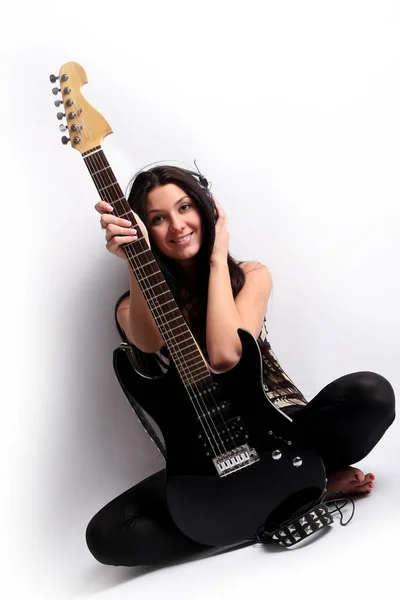 Feliz Adolescente Sonriente Tocando Guitarra — Foto de Stock