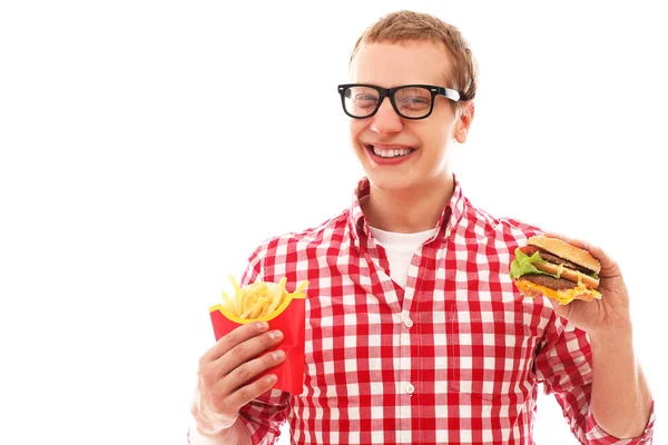 Homme Blond Avec Des Lunettes Posant Sur Fond Blanc — Photo