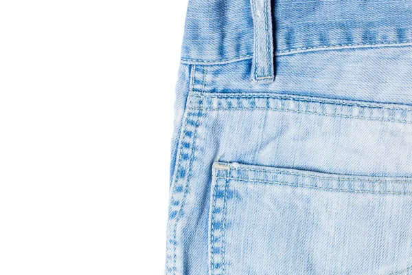 Närbild Del Jeans Över Vit Bakgrund — Stockfoto