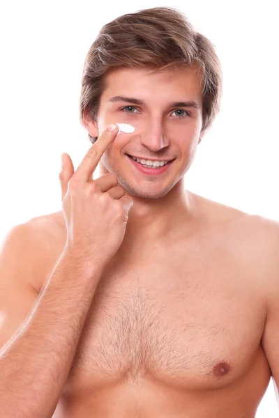 Sexy Hombre Guapo Posando Sobre Fondo Blanco — Foto de Stock