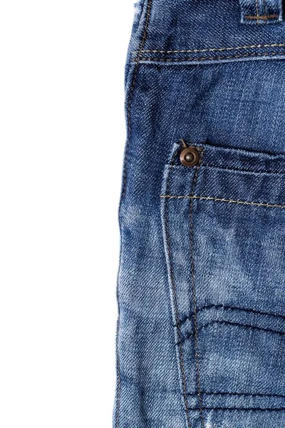 Nahaufnahme Eines Teils Einer Jeans Vor Weißem Hintergrund — Stockfoto