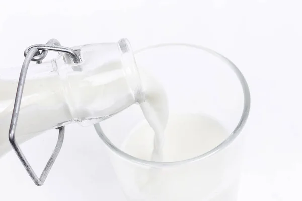 Drink Milk Being Poured Bottle — Stock Photo, Image