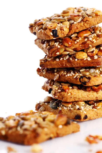 Cookies Different Nuts Seeds Isolated White Background — Stock Photo, Image