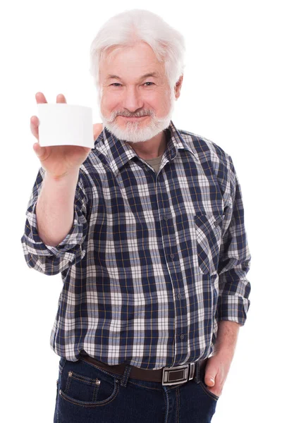 Bel Homme Âgé Avec Barbe Grise Isolé Sur Fond Blanc — Photo