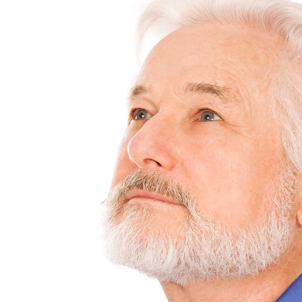 白い背景の上ひげを持つハンサムな老人の肖像画 — ストック写真