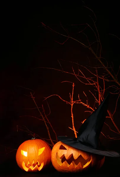 Halloween Pozadí Dvěma Dýně — Stock fotografie