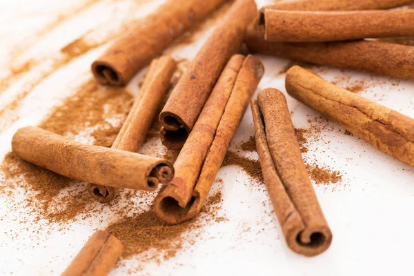 Cinnamon Its Dust White Background — Stock Photo, Image