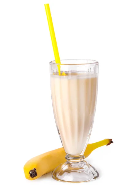 Delizioso Frullato Banana Uno Sfondo Bianco — Foto Stock