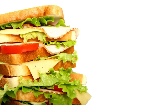 Zeer Grote Sandwich Geïsoleerd Witte Achtergrond — Stockfoto