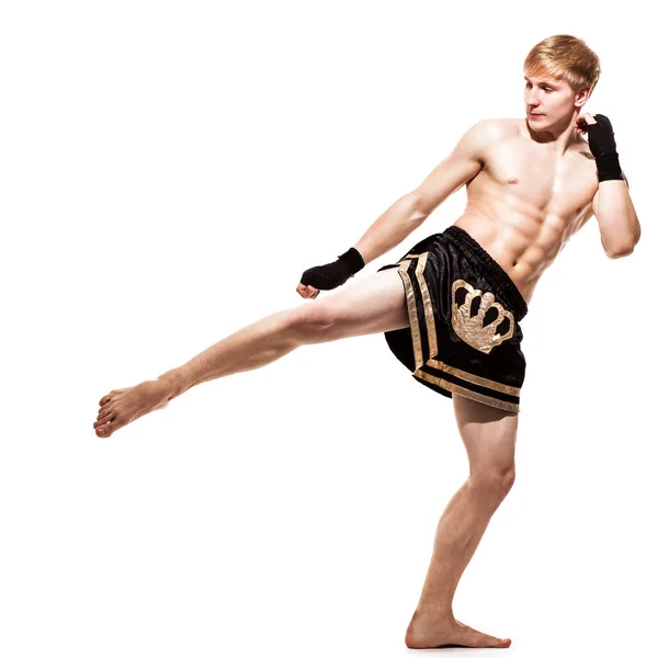 Young Handsome Fighter Shorts Isolated White Baqckground — Stock Photo, Image