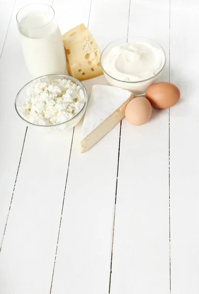 Zdrowe Jedzenie Produkty Mleczarskie Stole — Zdjęcie stockowe