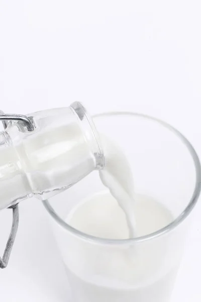 Drink Milk Being Poured Bottle — Stock Photo, Image