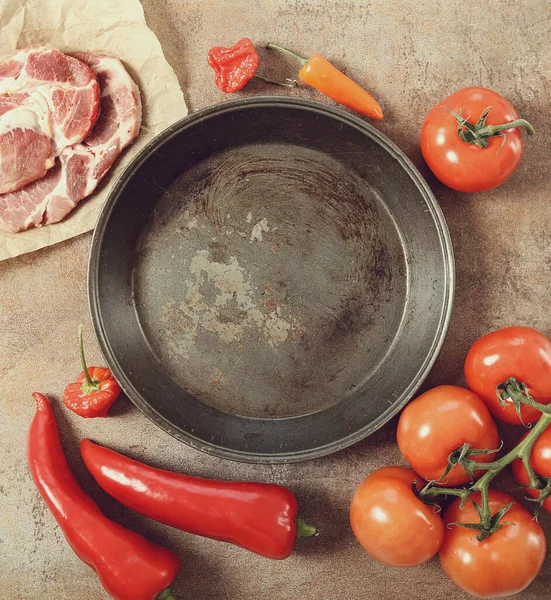 Frigideira Com Legumes Mesa — Fotografia de Stock