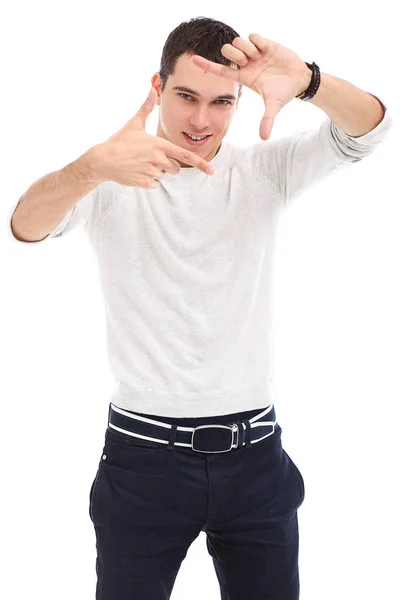 Young Attractive Man Posing White Background — Stock Photo, Image