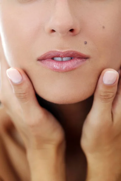 Portrait Rapproché Visage Une Femme Avec Une Tache Naissance — Photo