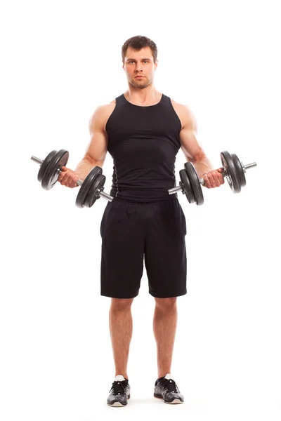 Handsome Guy Working Out Dumbbells Isolated White Background Stock Image