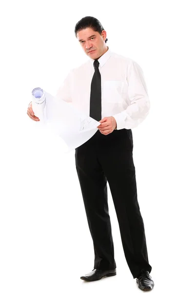 Mid Aged Man Suit Posing Studio White Background Stock Picture