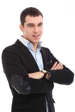 Genç işadamı beyaz arka plan üzerinde poz