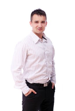 genç ve çekici adam beyaz zemin üzerine