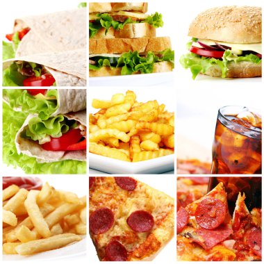 Farklı fast food ürünleri kolajı