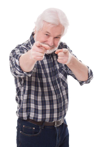 Gri Sakallı Yakışıklı Yaşlı Adam Beyaz Arka Planda Izole Edilmiş — Stok fotoğraf