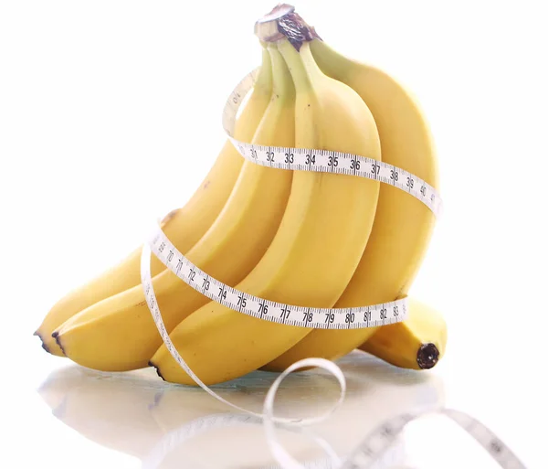 Zavřít Čerstvé Banány Měřit Pásku — Stock fotografie