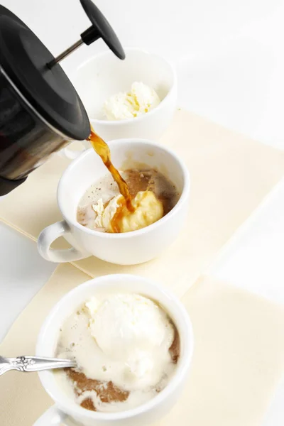 Kávét Desszertet Affogato Asztalon — Stock Fotó