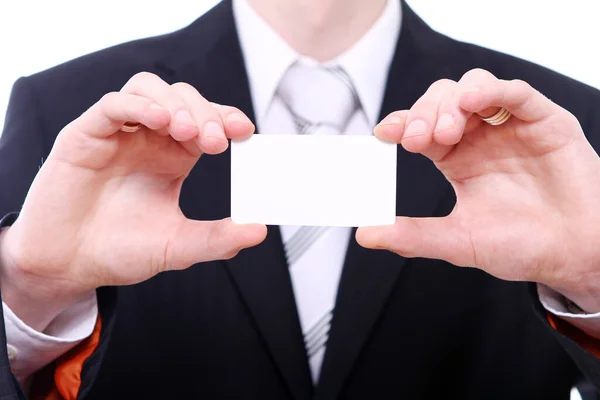 Businessman Holding Empty Bussines Card His Hand — Stock Photo, Image