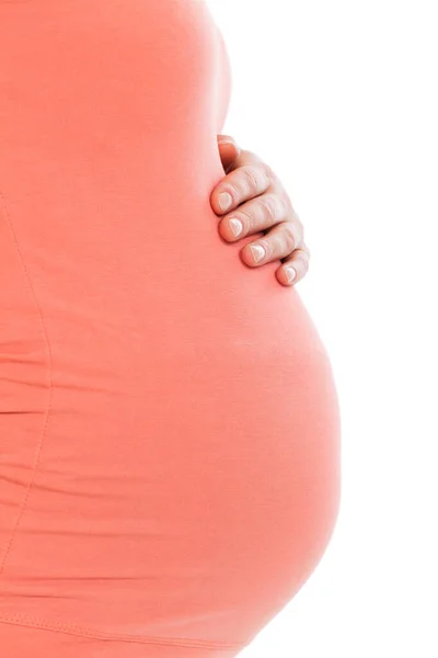 Güzel Hamile Bir Karın Beyaz Bir Arka Planda — Stok fotoğraf