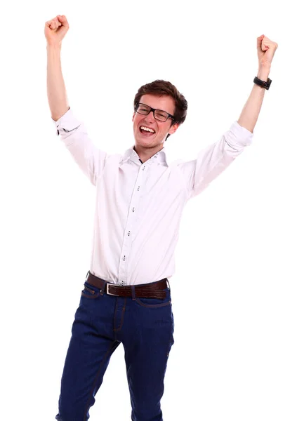 Retrato Joven Feliz Sobre Fondo Blanco — Foto de Stock