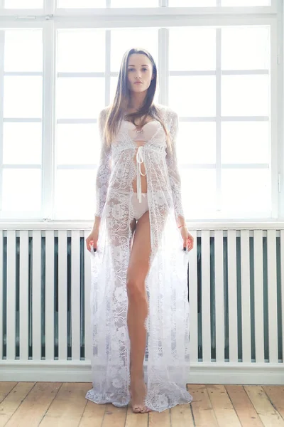 Lingerie Vêtements Nuit Belle Fille Robe Nuit Blanche — Photo