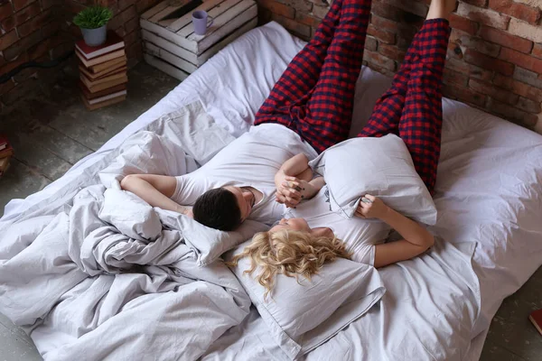 Lebensstil Schönes Paar Bett — Stockfoto
