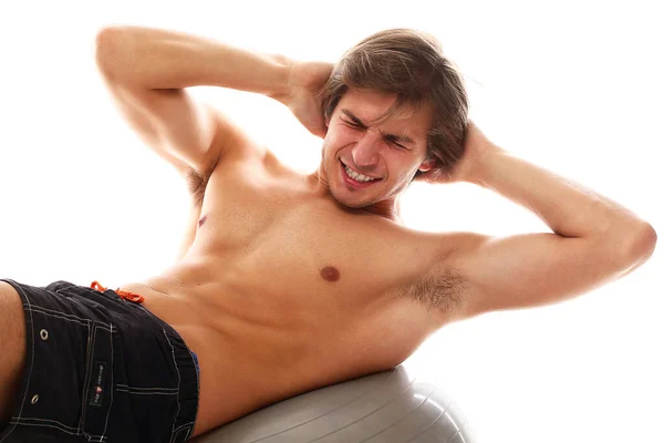 Handsome Sporty Guy Doing Exercise Press — Stock Photo, Image