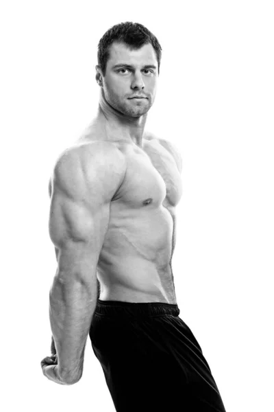 Schöner Muskulöser Kerl Mit Nacktem Oberkörper Isolator Über Einem Weißen — Stockfoto
