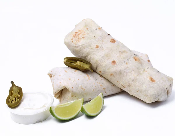 Köstlicher Burrito Auf Weißem Hintergrund — Stockfoto