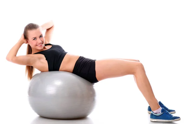 Mujer Atractiva Posando Sobre Blanco Deporte Concepto Vida Saludable —  Fotos de Stock