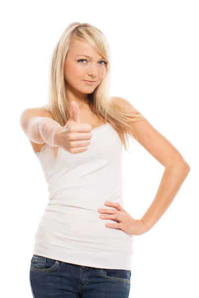 Mujer Atractiva Joven Posando Aislada Sobre Fondo Blanco — Foto de Stock