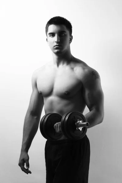 Young Muscular Guy Dumbbell — Stock Photo, Image