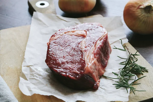 Cooking Meat Preparation Raw Steak Table — Stock Photo, Image