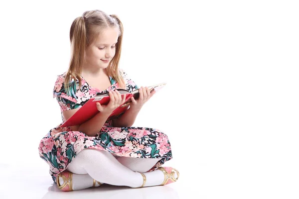 Cute Girl Big Book White Background — Stock Photo, Image