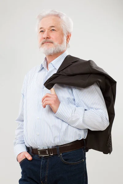 Handsome Elderly Man Beard Isolated White Background — Stock Photo, Image