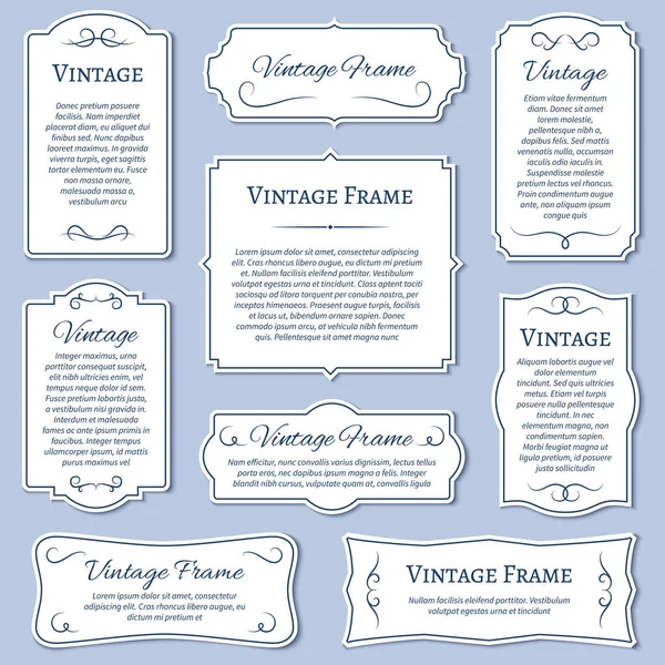 Etiquetas Moldura Vintage Com Divisores Texto Caligráficos Conjunto Vetorial Banner — Vetor de Stock