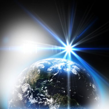 Dünya ve mavi parlayan yıldız