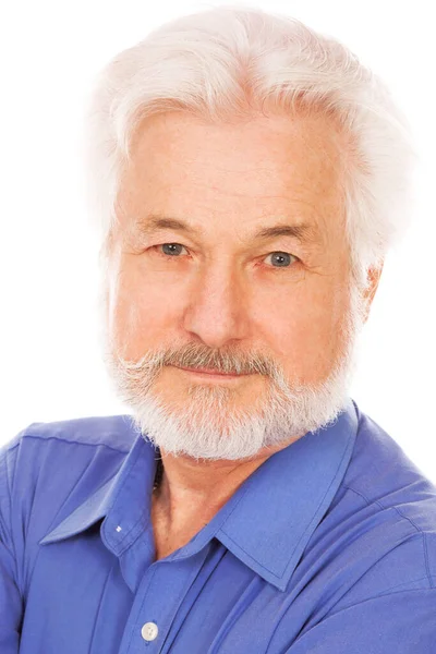 Retrato Homem Idoso Bonito Com Barba Fundo Branco — Fotografia de Stock