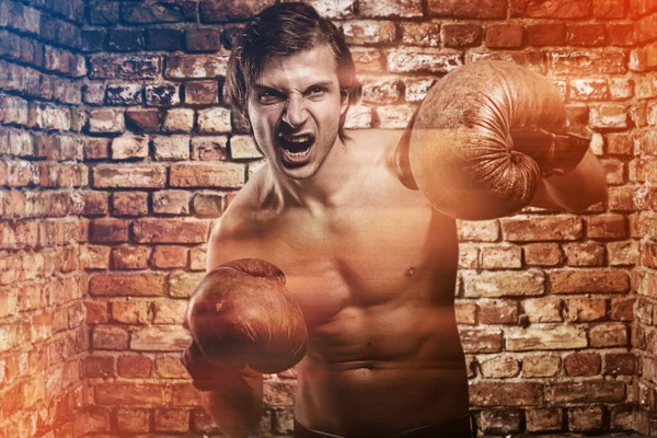 Agressive Guy Boxing Gloves Ready Fight — Stock Photo, Image