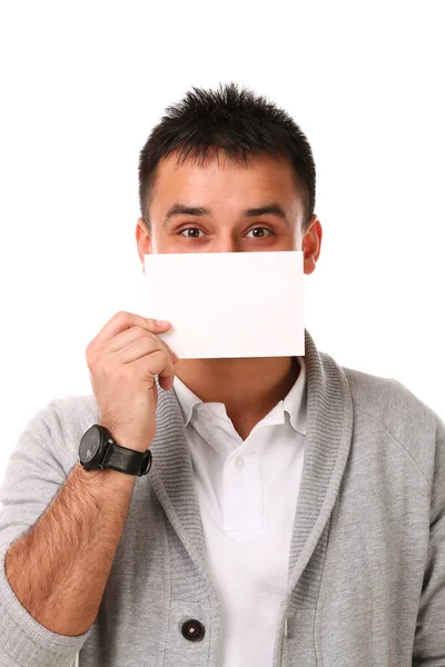 Estúdio Retrato Jovem Bonito Homem Isolado Fundo Branco — Fotografia de Stock