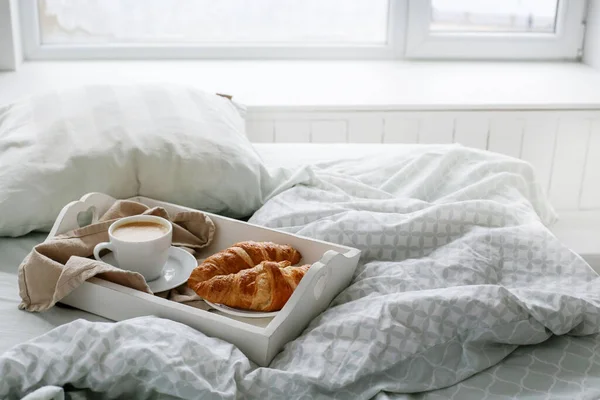 Bom Dia Pequeno Almoço Cama — Fotografia de Stock