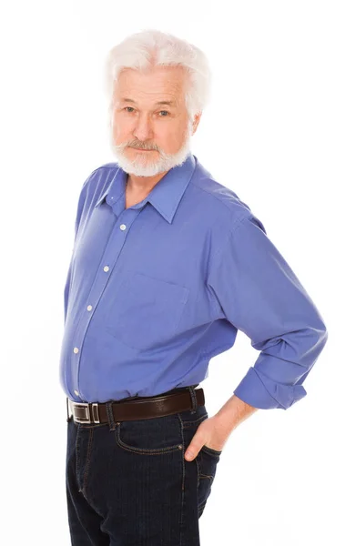 Bel Homme Âgé Avec Barbe Grise Isolé Sur Fond Blanc — Photo