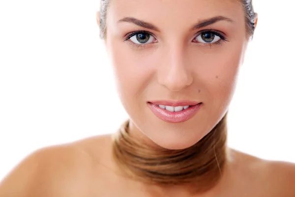 Portrait Une Belle Femme Qui Joue Avec Ses Cheveux — Photo